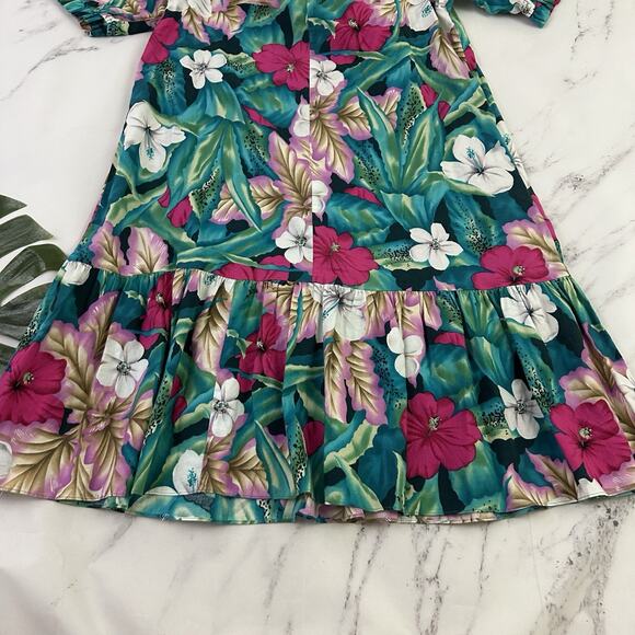 Hilo Hattie Womens Vintage 80s Muumuu Shift Dress Size M Blue Pink Hawaiian - Picture 9 of 9